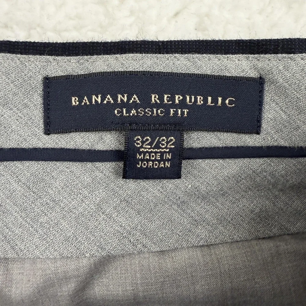Banana Republic‎ Dress Pants Mens 32x32 Blue Wool Check Classic Fit Altered Hem